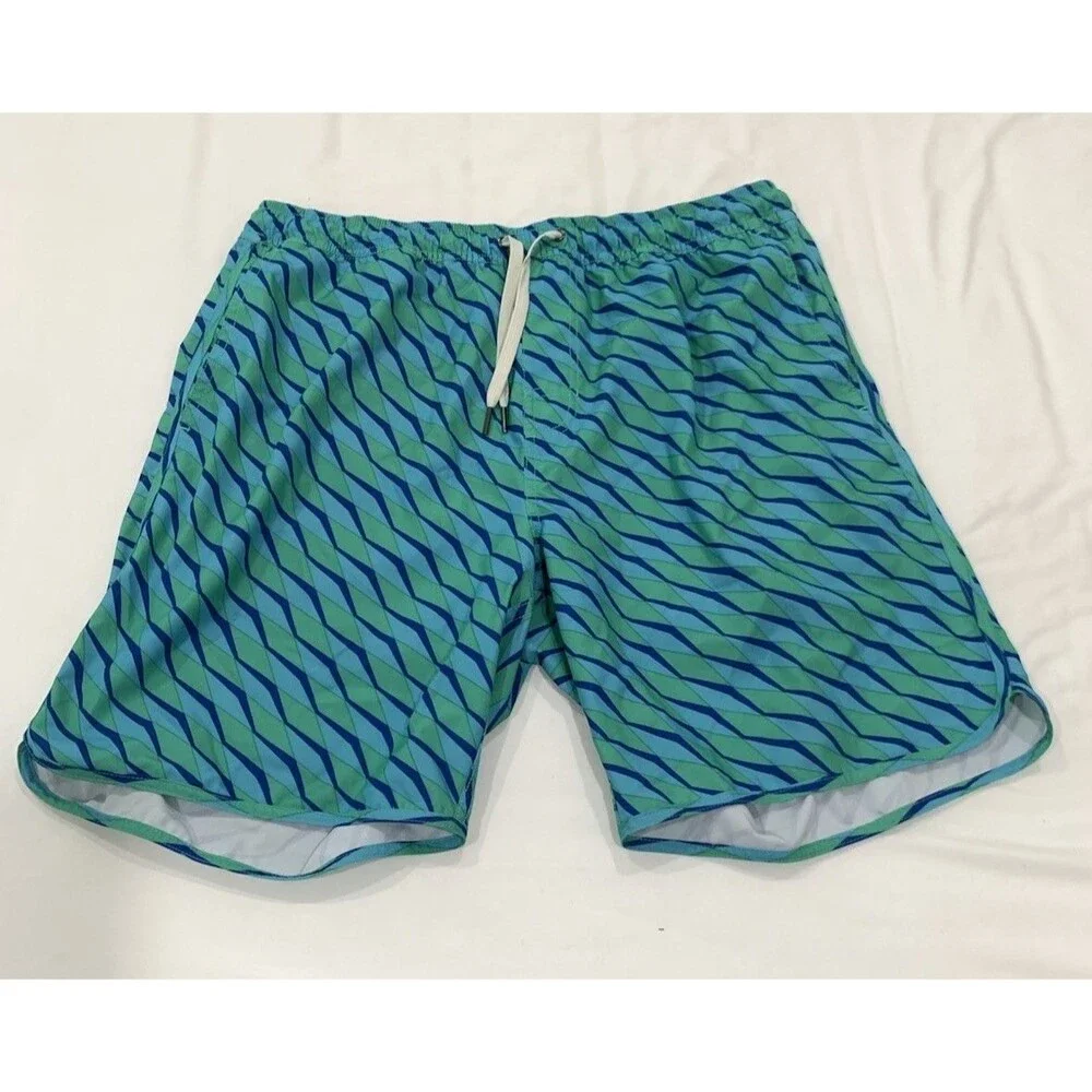 Fair Harbor Swim Trunks Mens XL Blue Green Geometric Wave The Anchor Shorts